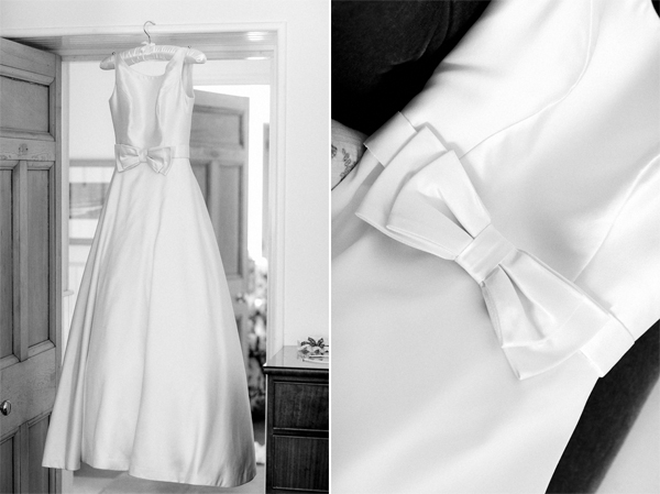 white wedding dress hanging 