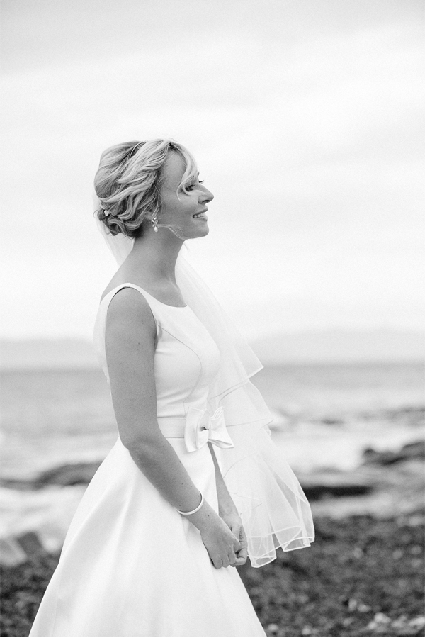 bride on a beach in scotland mull of kintyre