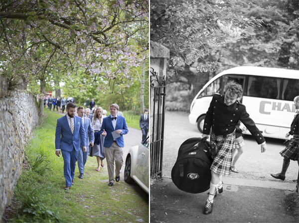 wedding guests arriving at church