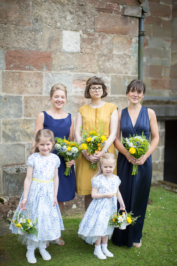 bridesmates and flowergirls at the church