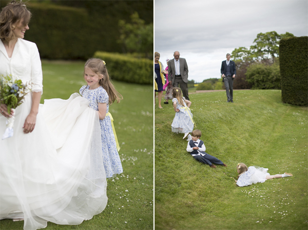 bride with flower girls playing