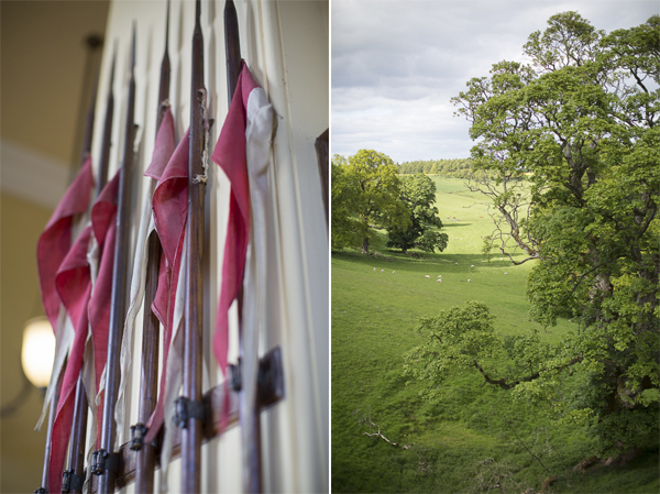 Oxenfoord Castle flags and view