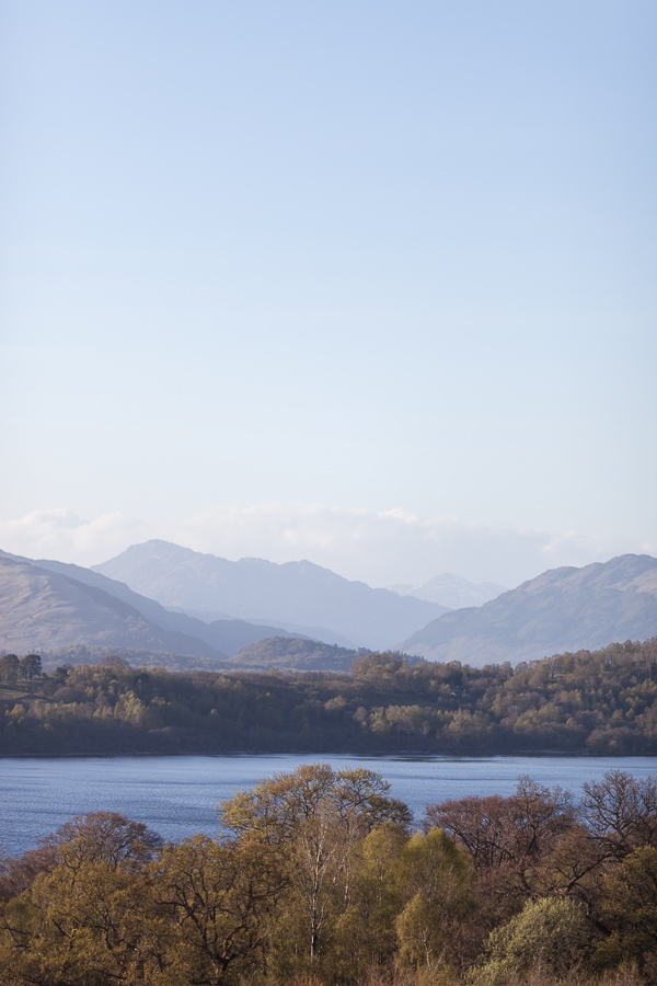 view over the mountain  and loch lomond from boturich castle wedding venue