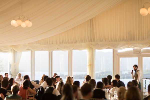 view of the room during wedding speeches