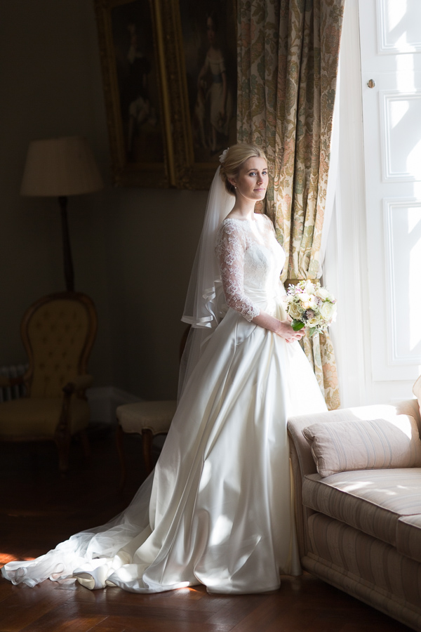 bride looking away at boturcih castle wedding