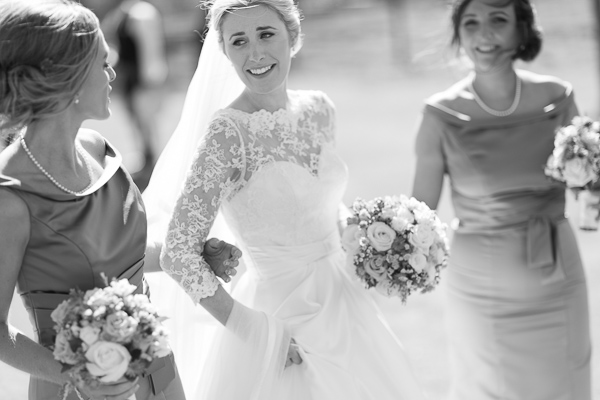 bride walking with bridesmates