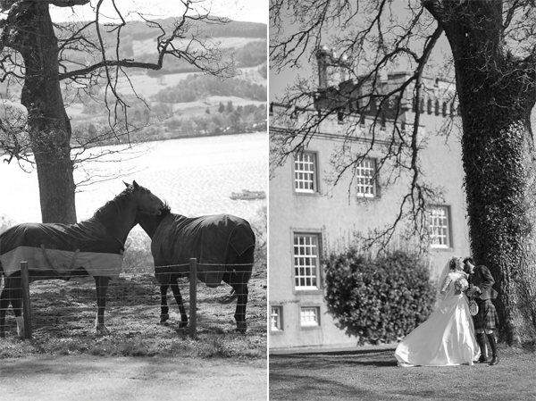horser collage with bride and groom boturich castle wedding photos scotland