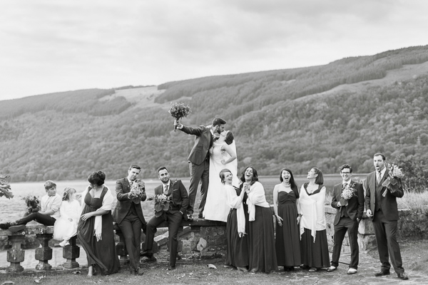 funny bridal party photo by glasgow photographers at loch fyne