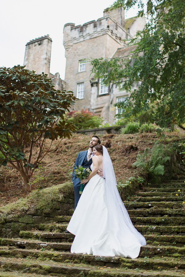 ardkinglas wedding photographer bride and groom on long stairs