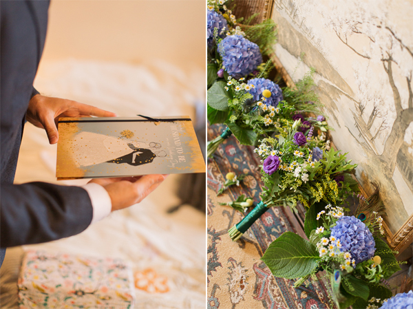 retro card from bride to groom on a wedding day, wedding flowers