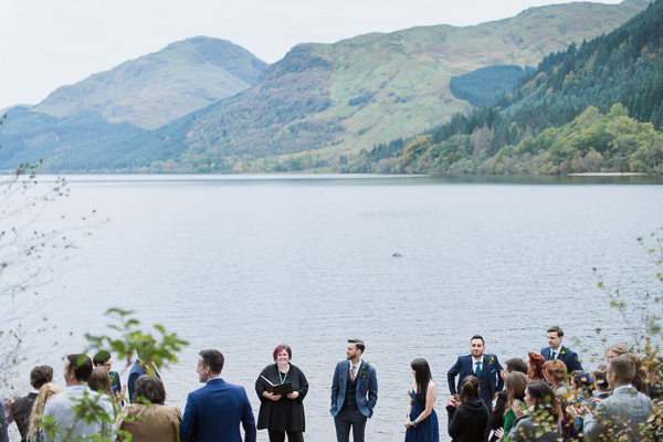 groom waiting for bride at loch eck north west from glasgow scotland