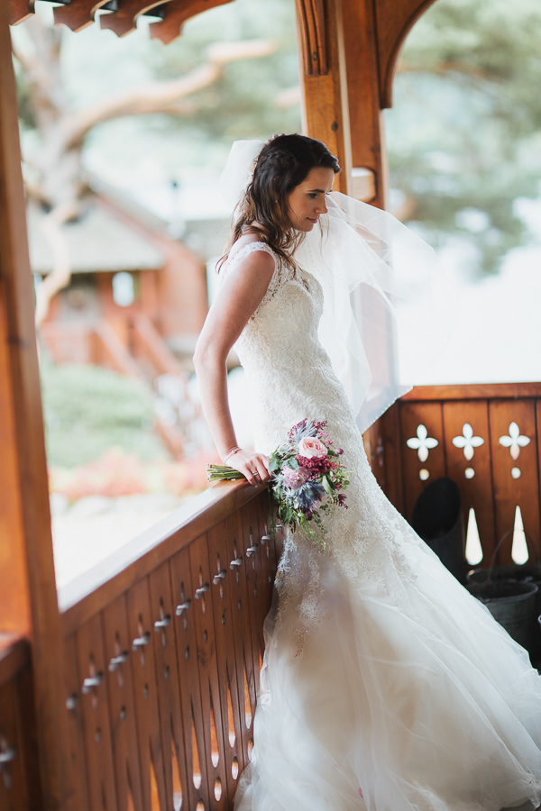 bride with wet hair from rain at loch goil