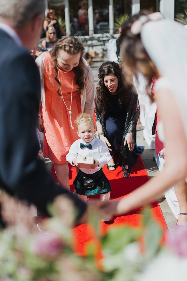 little boy ring bearer in scottish kilt