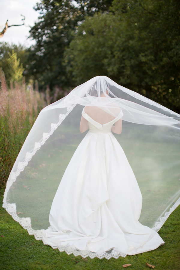 bride with her veil raised 