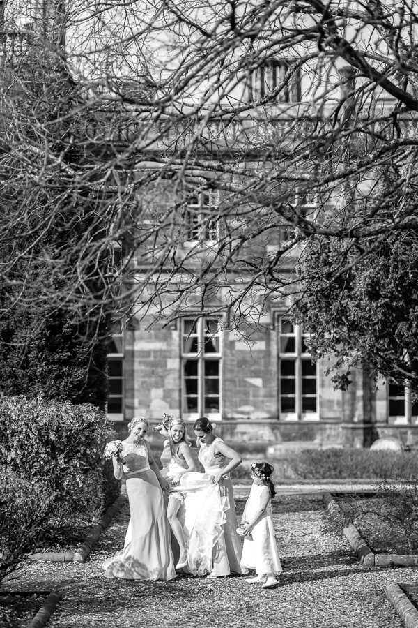 bride with her bridesmaids at the venue mar hall scotland 