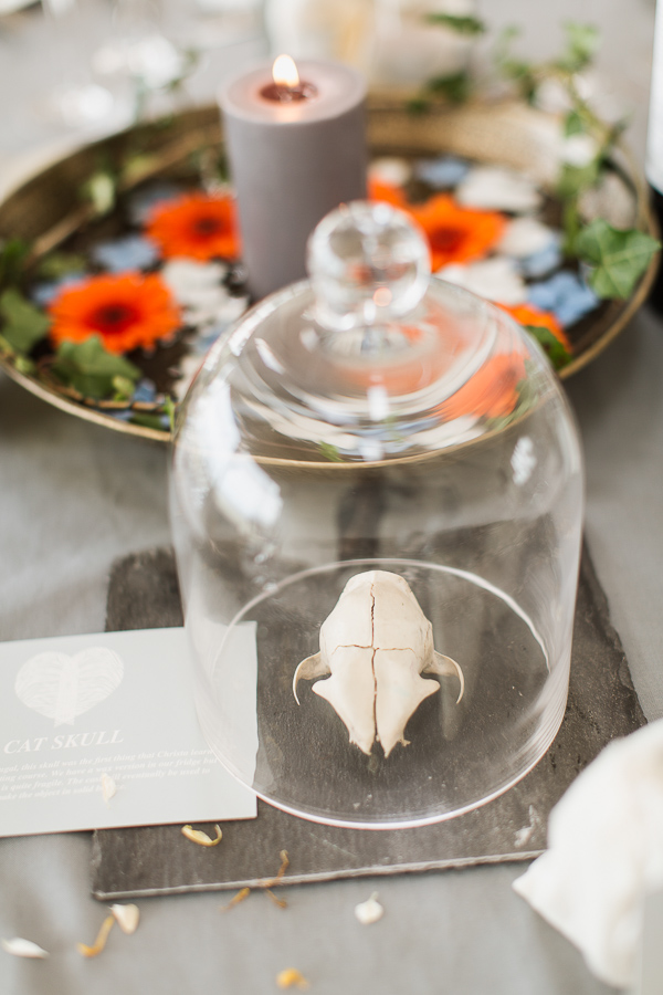 skull as decoration on a wedding table
