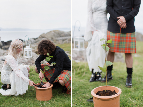 bride and groom planting tree at their wedding 