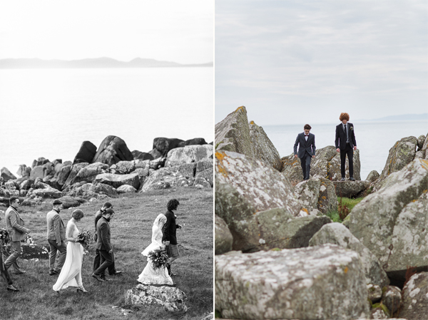bridal party at a beach in scotland