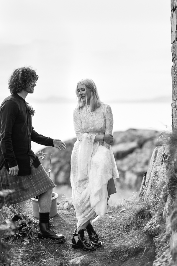 groom with bride, wedding at crear mull of kintyre