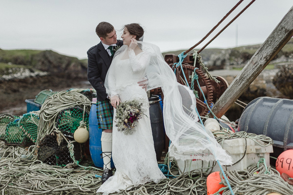 wedding photos scotland newlyweds on an old harbour
