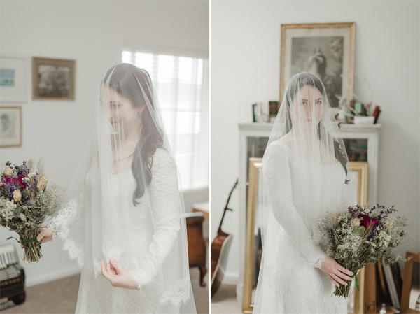 bride putting her veil over