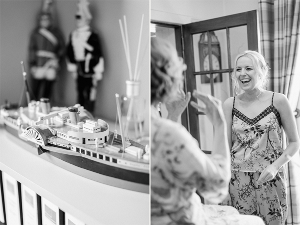 bride smiling at parents house