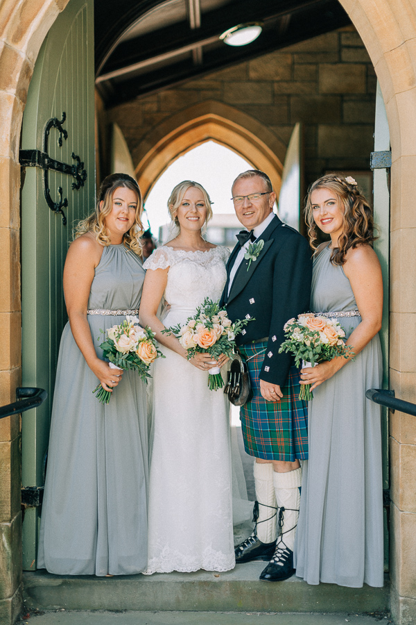 bridal party at the church in helensburgh