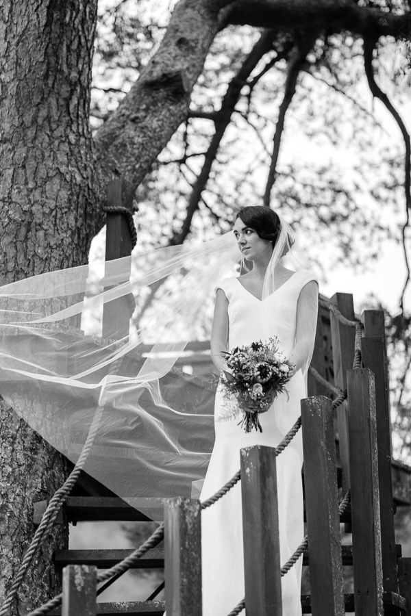 bride with veil raised portrait