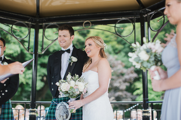 wedding ceremony in ayrshire bride and groom laughing