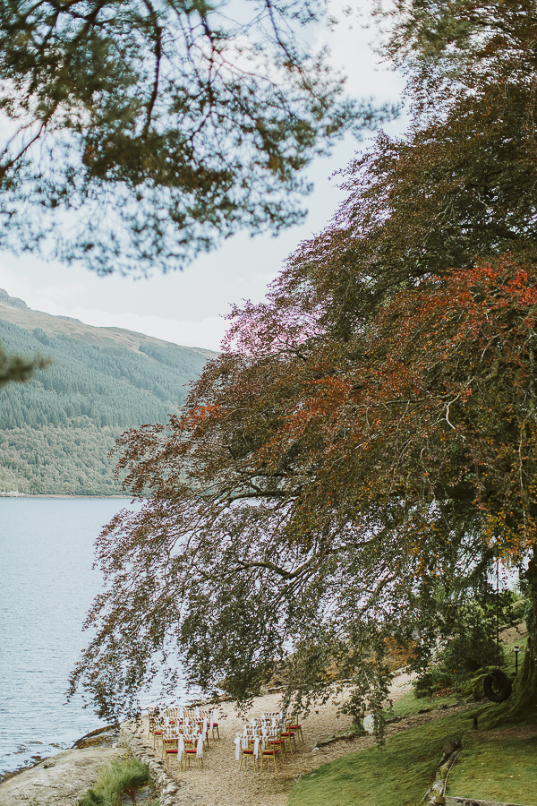 wedding cerremony setup with a view on loch goil 