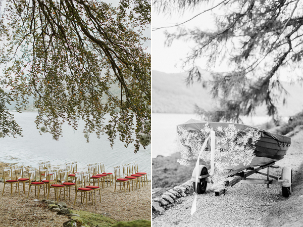 chairs set for a wedding ceremony by loch goil 