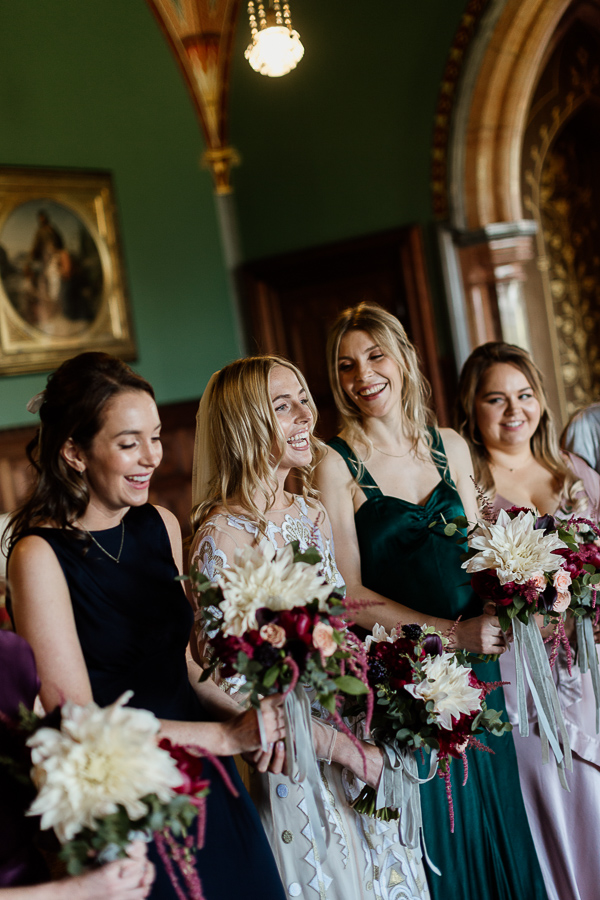 bride laughing with friends mount stuart