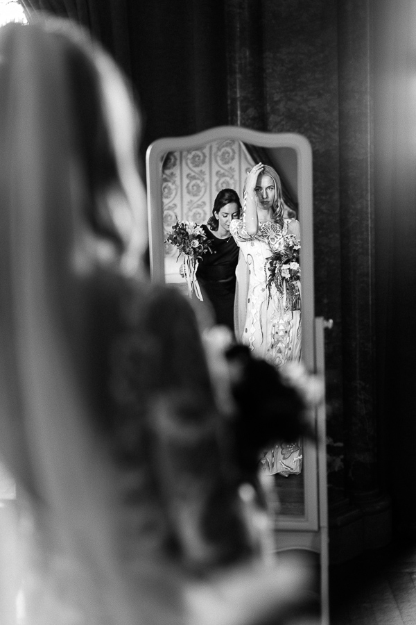 bride fixing her hair scotland
