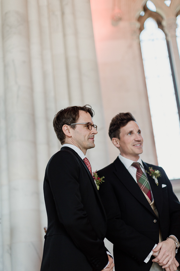 grooms waiting with best man at chapel in scotland