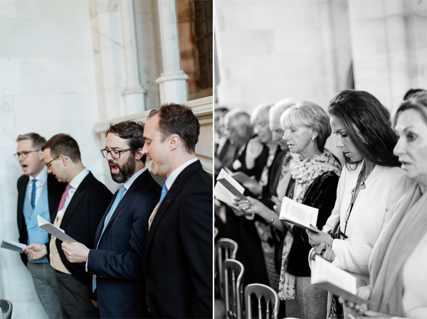 guests singing at chapel ceremony