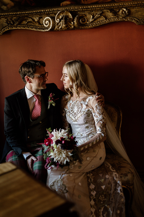 romantic moment married couple looking at each other