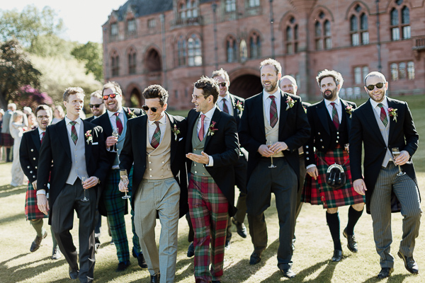 groomsmen walking tartan