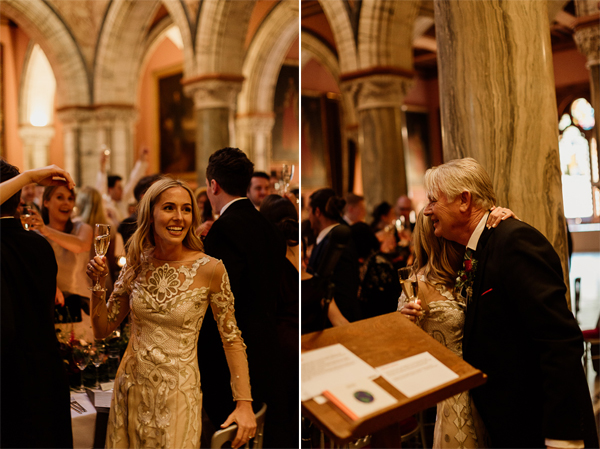 bride and father embraced after his speech