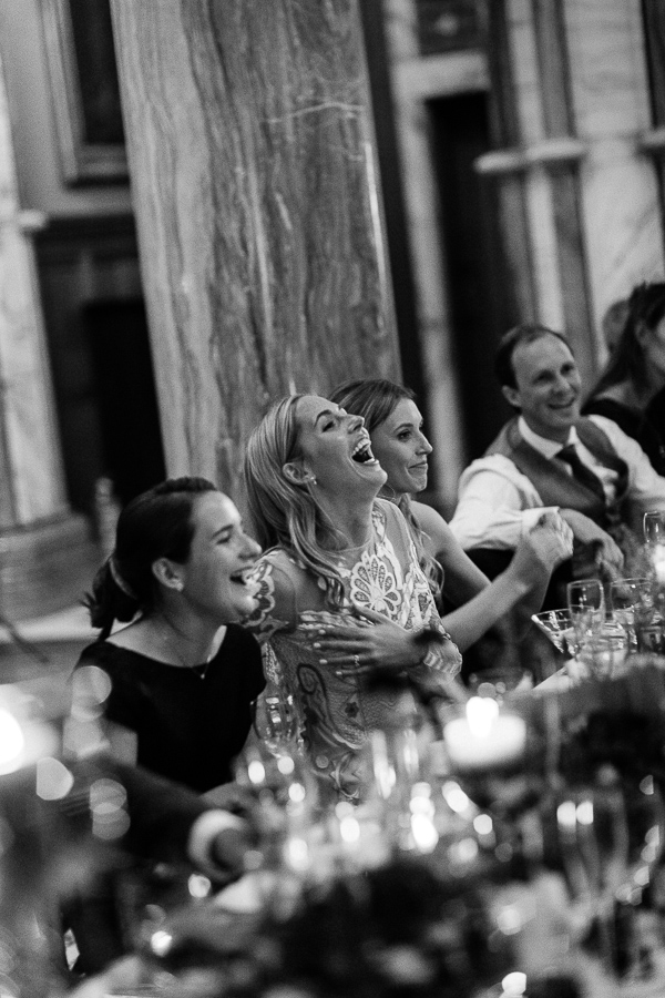 bride laughing at mount stuart wedding speeches