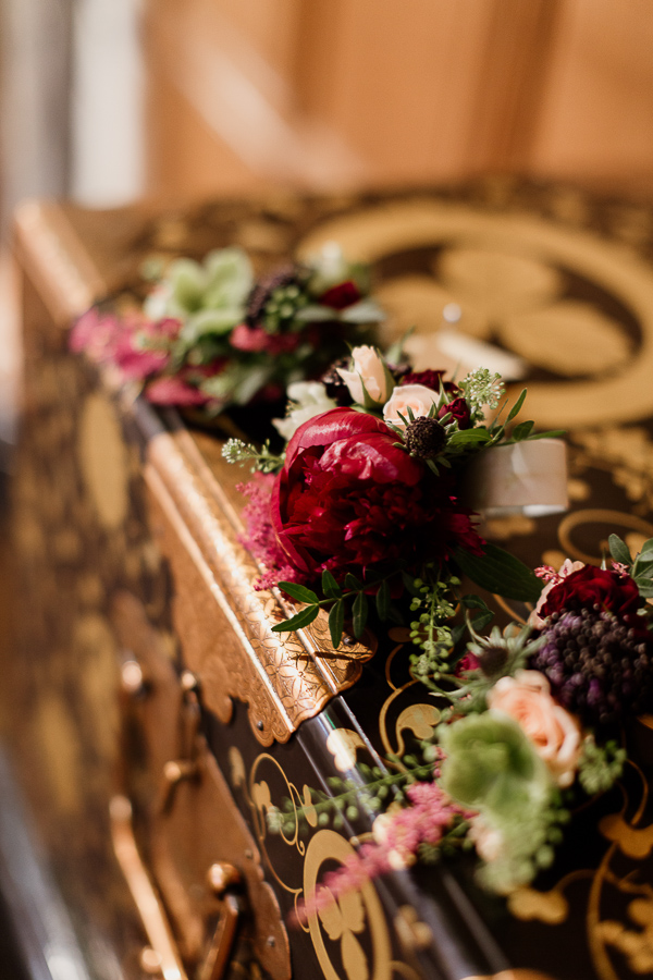 flowers on antique chest