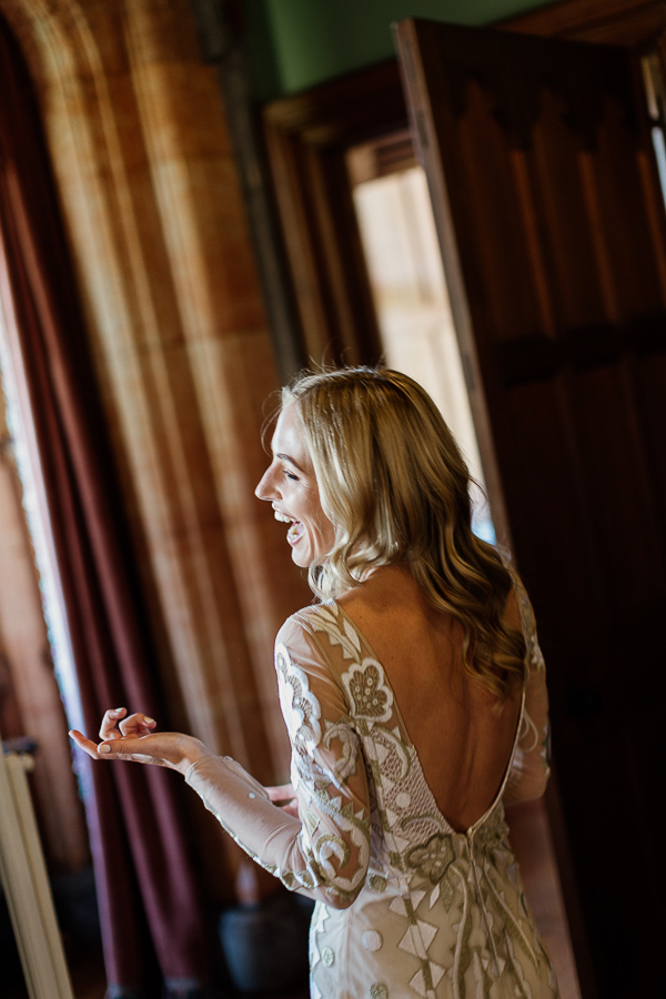 bride laughing waiting for ceremony