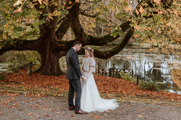lovely couple freshly married posing in the beautiful Glenapp gardens Ayshire 