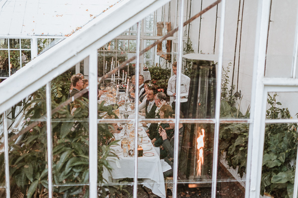 shot from above to capture wedding breakfast at glenapp greenhouse ayrshire