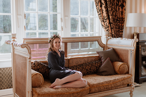 Bride resting before a big day at Glenapp Castle Scotland 