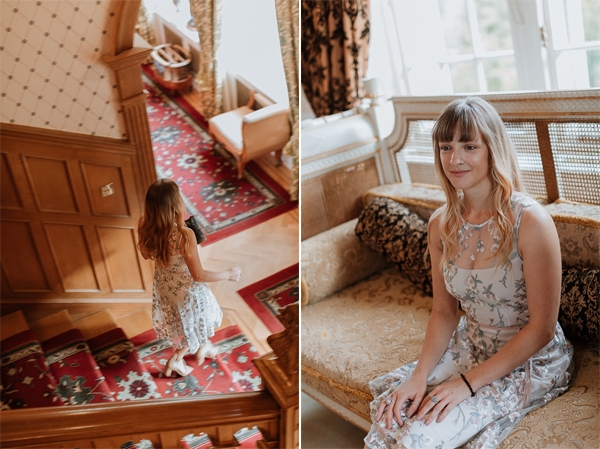 bridesmaid in the hall of Glenapp Castle Scotland