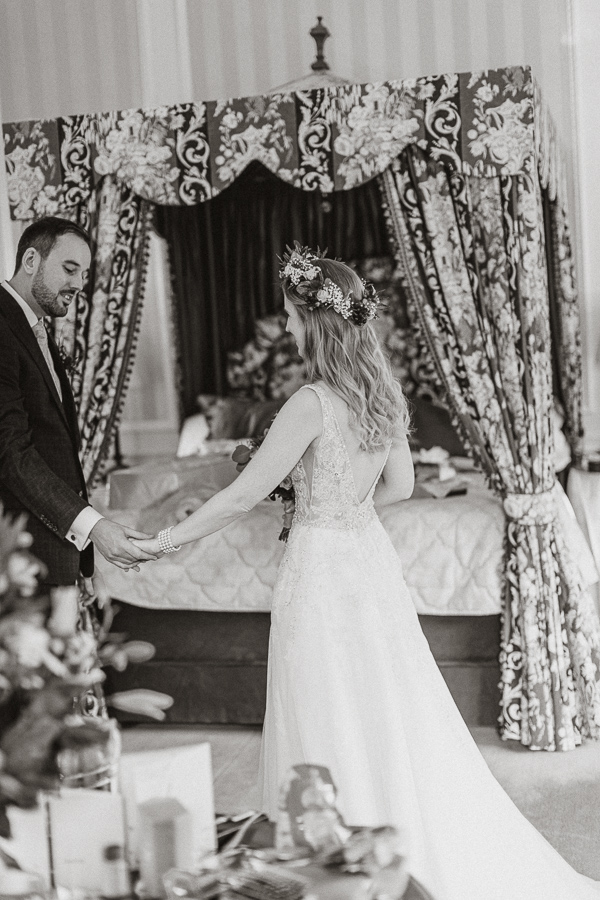 bride and groom first glance at Glenapp Castle Ayshire Scotland