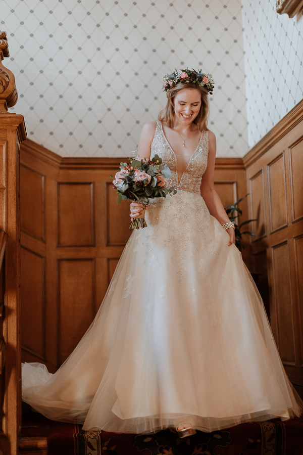 Walking down the aisle at Glenapp Castle Scotland
