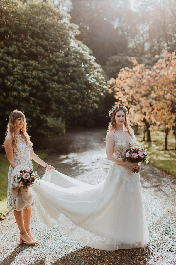 Bride and her sister just before ceremony at Glenapp Castle Ayrshire 
