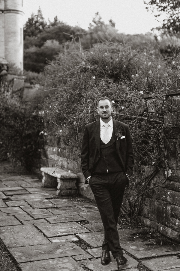 groom posing in the Glenapp Estate gardens 