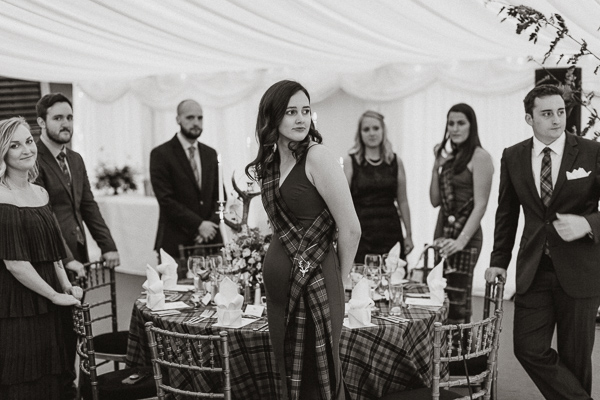 wedding guests at soarn castle marquee